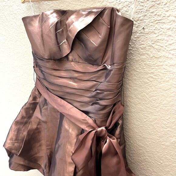 Jessica McClintock Gunne Sax Strapless Satin Bubble Hem Dress Y2K Brown Party XS - Picture 5 of 8